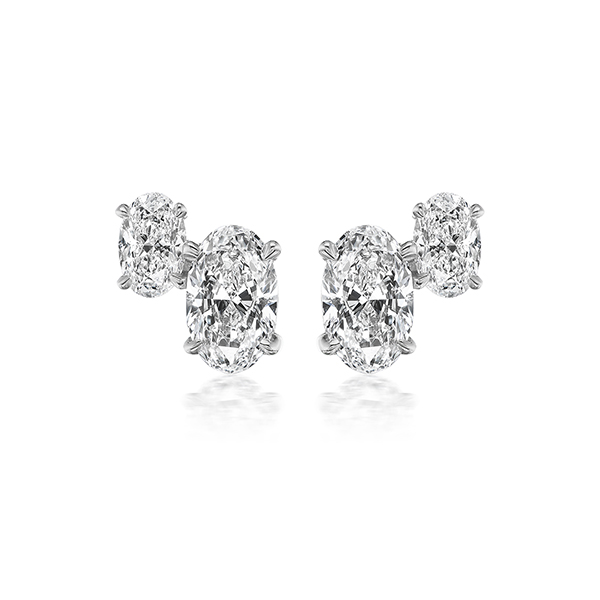 18K Double Oval Diamond Stud Earrings